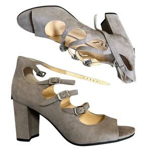 Unisa - Mary Jane chunky heel- straps- silver hardware 7.5- gray suede material